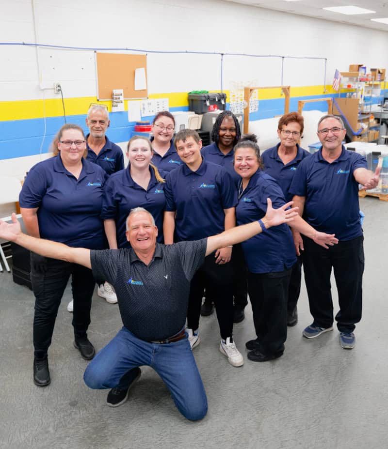 Workers posing for photos
